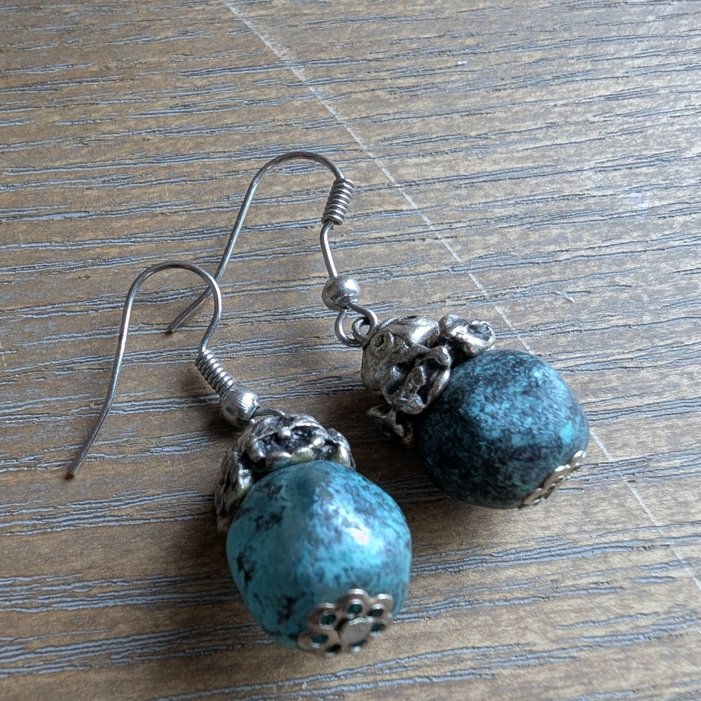 Lovely Lightweight Silver and Jade Toned Earrings